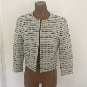 Boss Hugo Boss White, Black, and Mint Striped Cropped Tweed Blazer